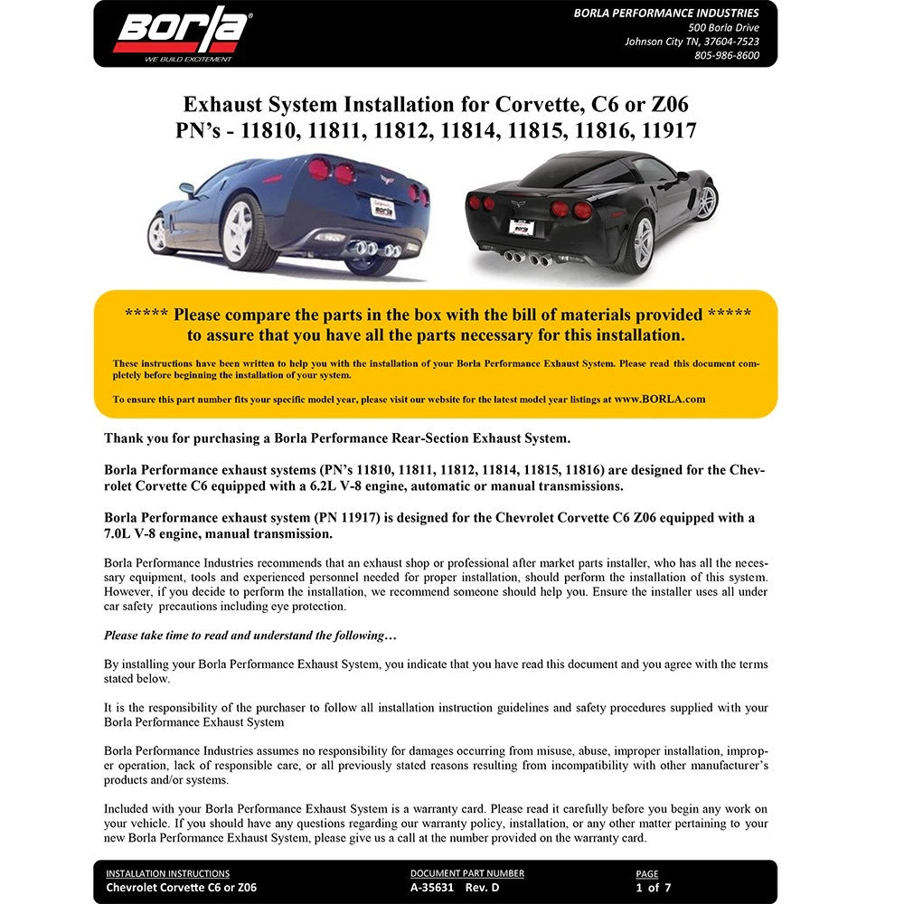 Borla 05-08 Chevrolet Corvette Coupe/Conv 6.0L/6.2L 8cyl Aggressive ATAK Exhaust (rear section only)