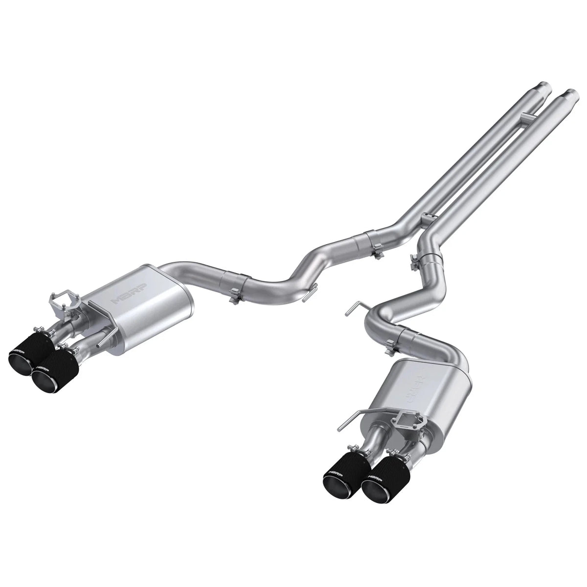 MBRP 18-20 Ford Mustang GT 5.0 w/ Quad Tip Active Exhaust Cat Back Split Rear T304 w/ Carb Fib Tips