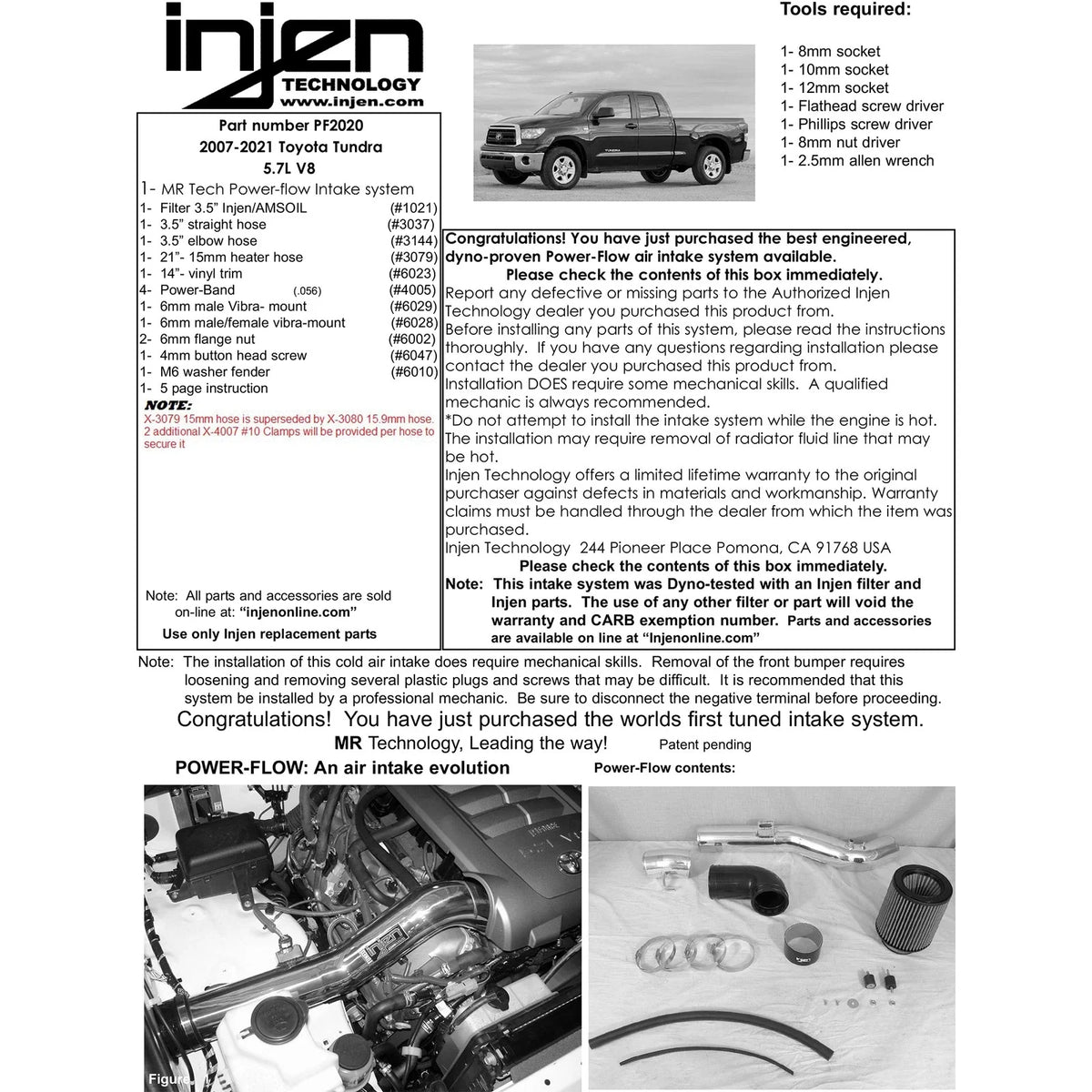Injen 07-20  Toyota Tundra 5.7L V8 Wrinkle Black Cold Air Intake