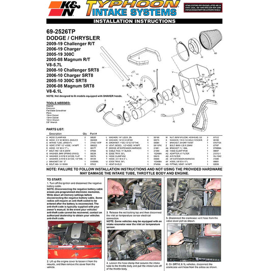 K&N 05-08 Magnum/06-13 Charger/08-13 Challenger / 05-13 Chrysler 300C V8 5.7L Typhoon C/A Intake