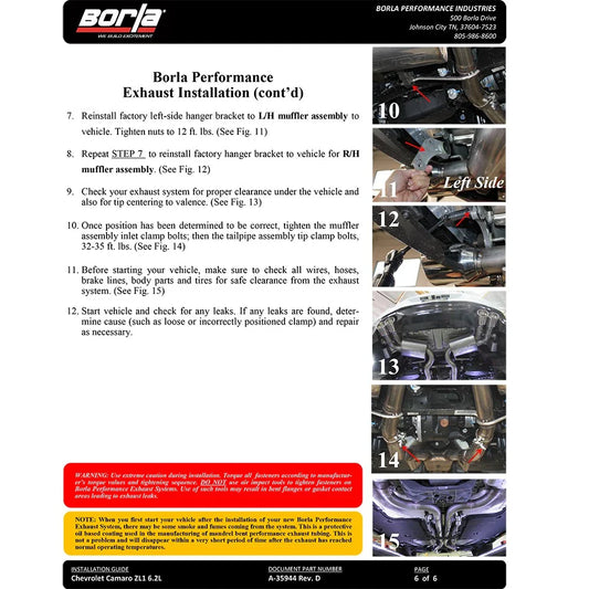Borla 2017+ Chevy Camaro ZL1 6.2L S-Type Catback Exhaust w/ Dual Split Rear Exit