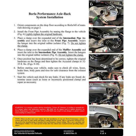 Borla 2023 Hyundai Palisade/20-22 Kia Telluride 3.8L V6 S-Type Axle-Back Exhaust w/ Black Chrome Tip