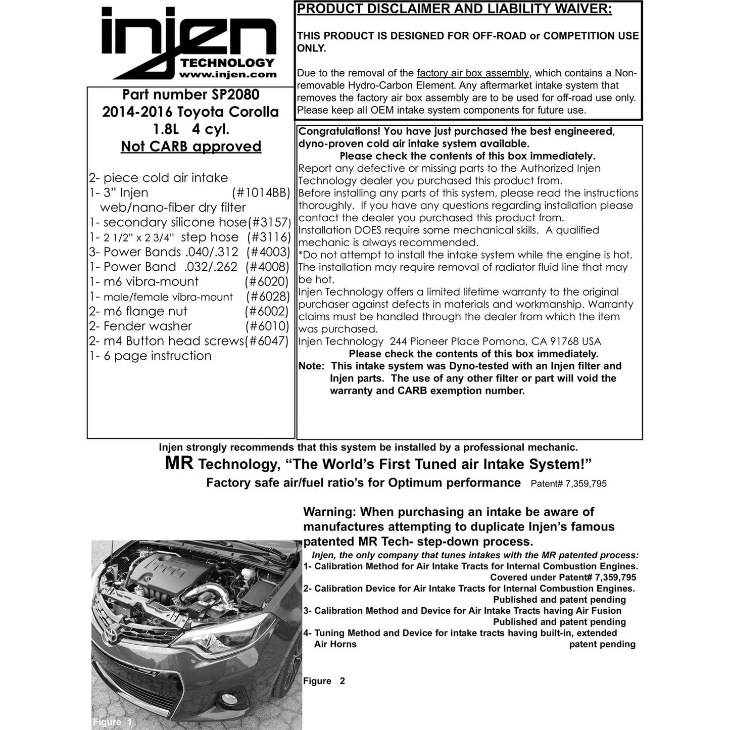 Injen 2014 Toyota Corolla 1.8L 4 Cyl. CAI w/ MR Tech and Air Fusions Polished Cold Air Intake