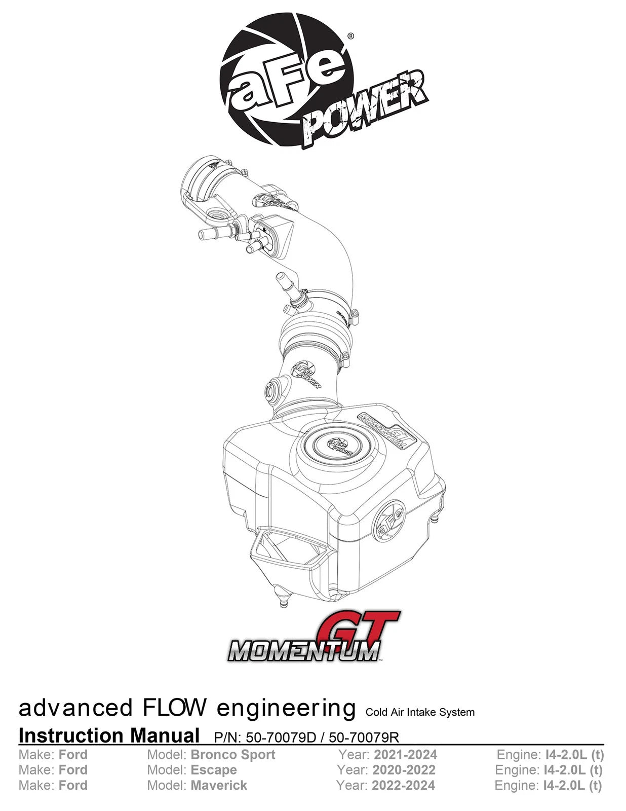 aFe Power 2021 Ford Bronco Sport L4-2.0L (t) Momentum GT Cold Air Intake System w/ Pro DRY S Filter