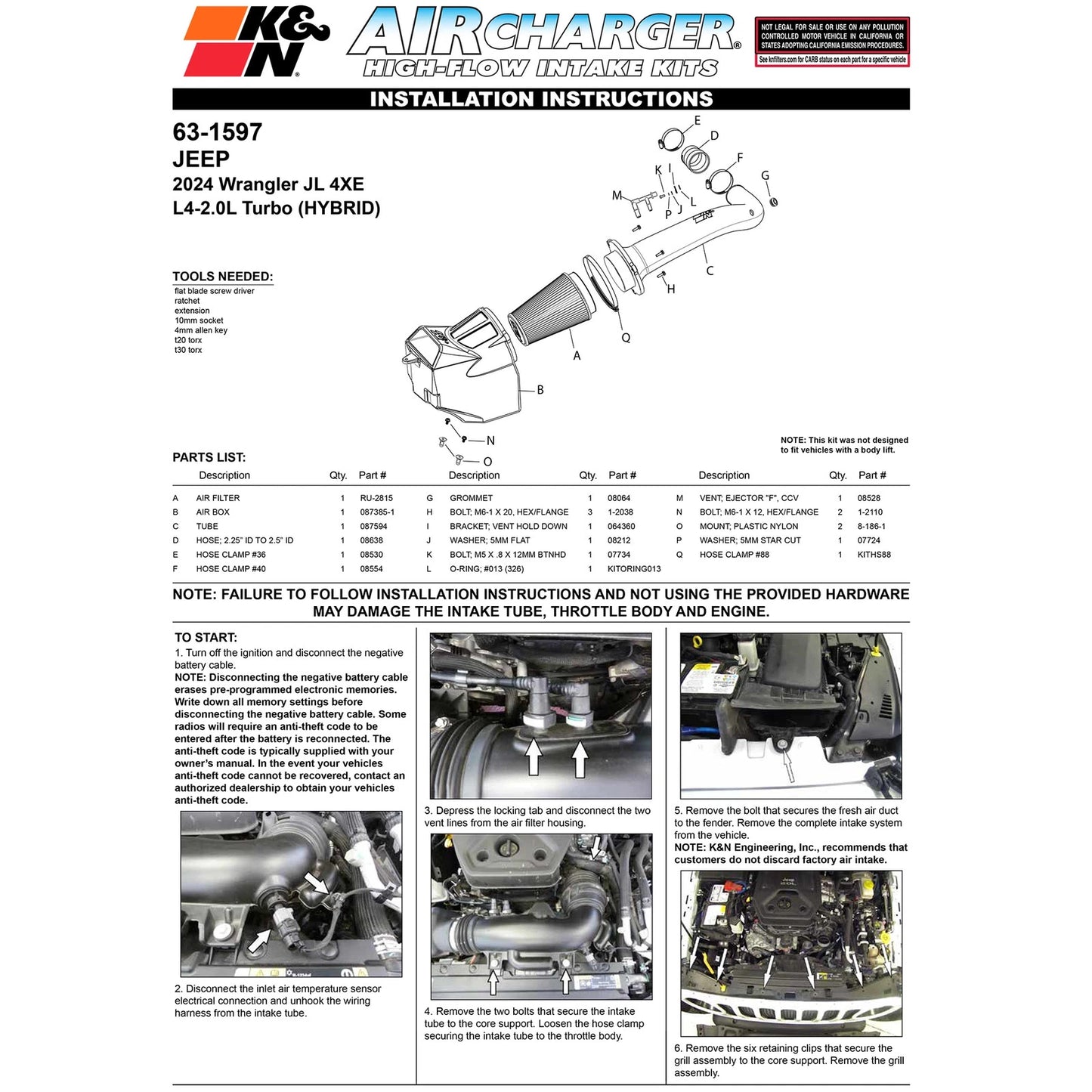 K&N 2024 Jeep Wrangler 4xE 63 Series Air Intake