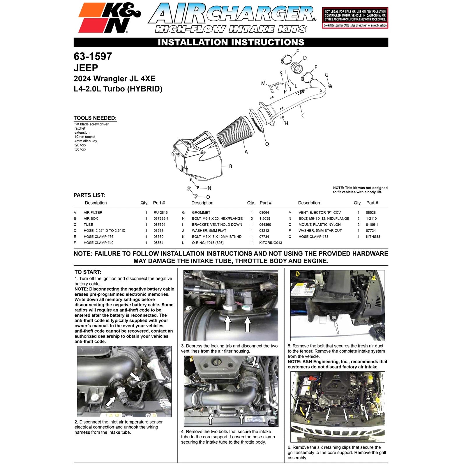 K&N 2024 Jeep Wrangler 4xE 63 Series Air Intake
