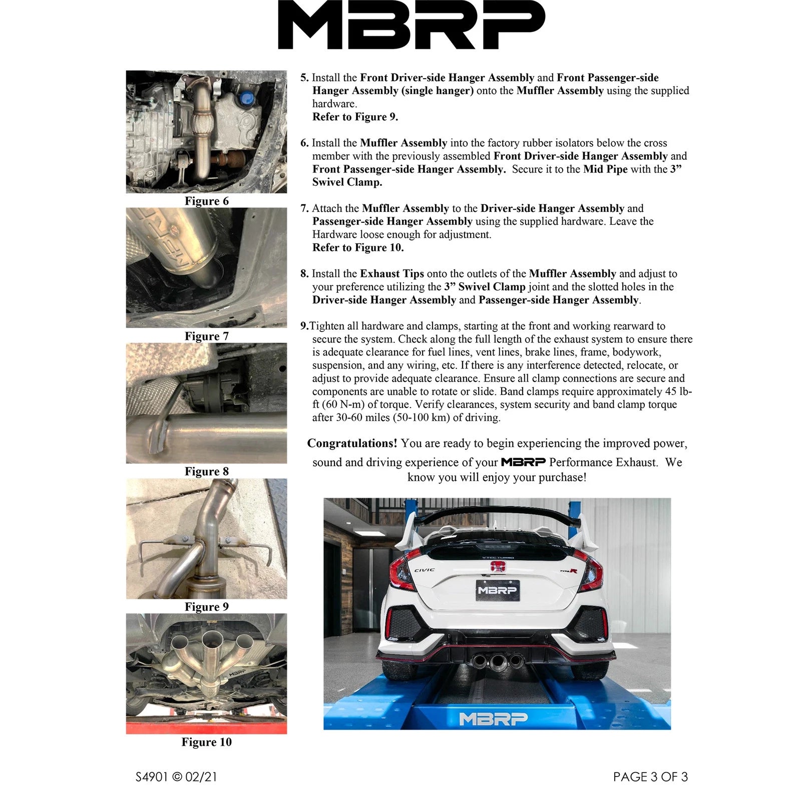 MBRP 17-22 Honda Civic Type R 2.0L T304 Stainless Steel 3.0in Cat-Back w/Triple Center Outlet