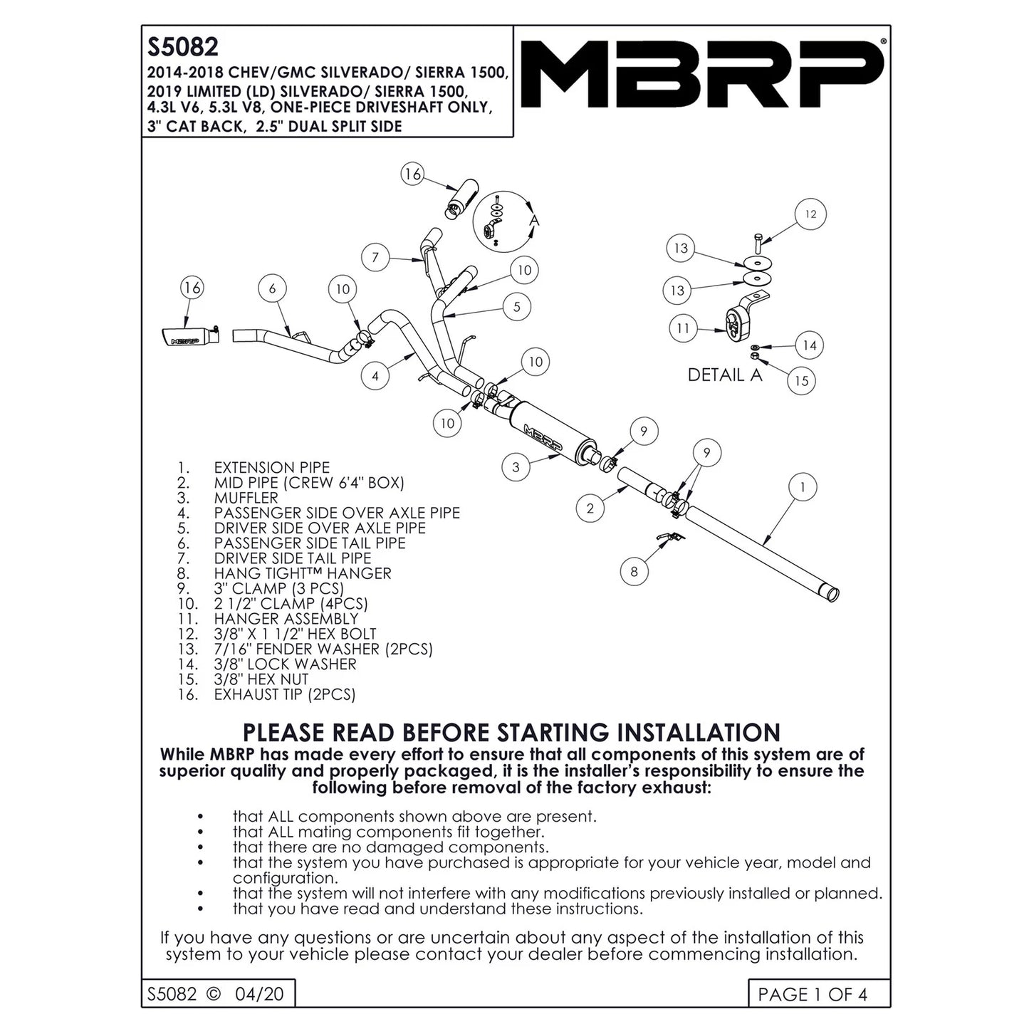 MBRP 14 Chevy/GMC 1500 Silverado/Sierra 4.3L V6/5.3L V8 Dual Split Side Alum 3in Cat Back Exhaust