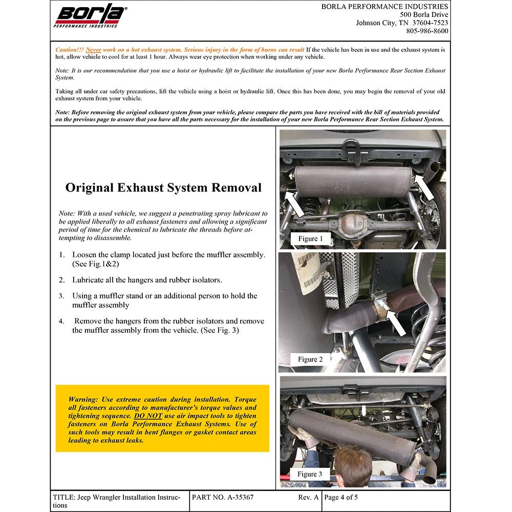 Borla 12-16 Jeep Wrangler 3.6L AT/MT 4WD Single Split Rr Exit Touring Exhaust (rear section only)
