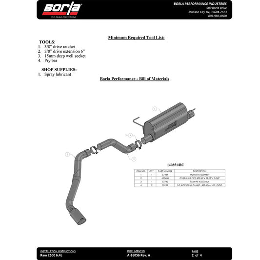Borla 19-22 RAM 2500 6.4L V8 AT 2/4WD S-TYPE Cat Back Black Chrome Tips