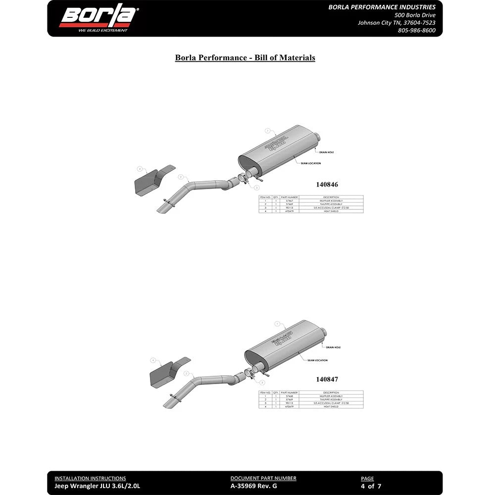 Borla 18-20 Jeep Wrangler 3.6L AT/MT 4WD 2DR Touring Cat-back