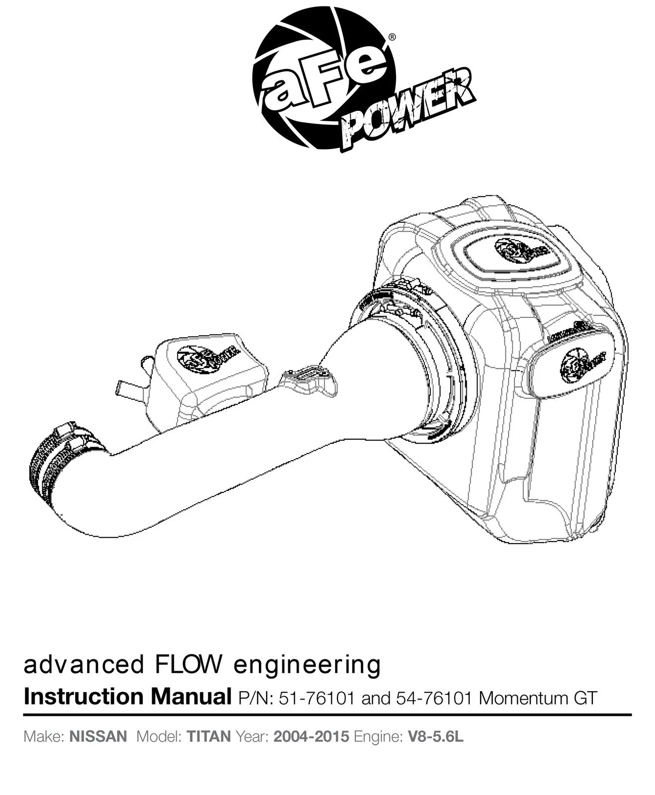 aFe Momentum GT PRO 5R Stage-2 Intake System, Nissan Titan 04-13 V8-5.6L