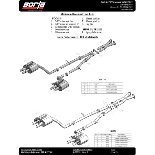 Borla Genesis G70 S-Type Cat Back Exhaust - No Tips