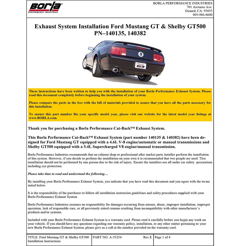 Borla 05-09 Ford Mustang GT Dual Exhaust