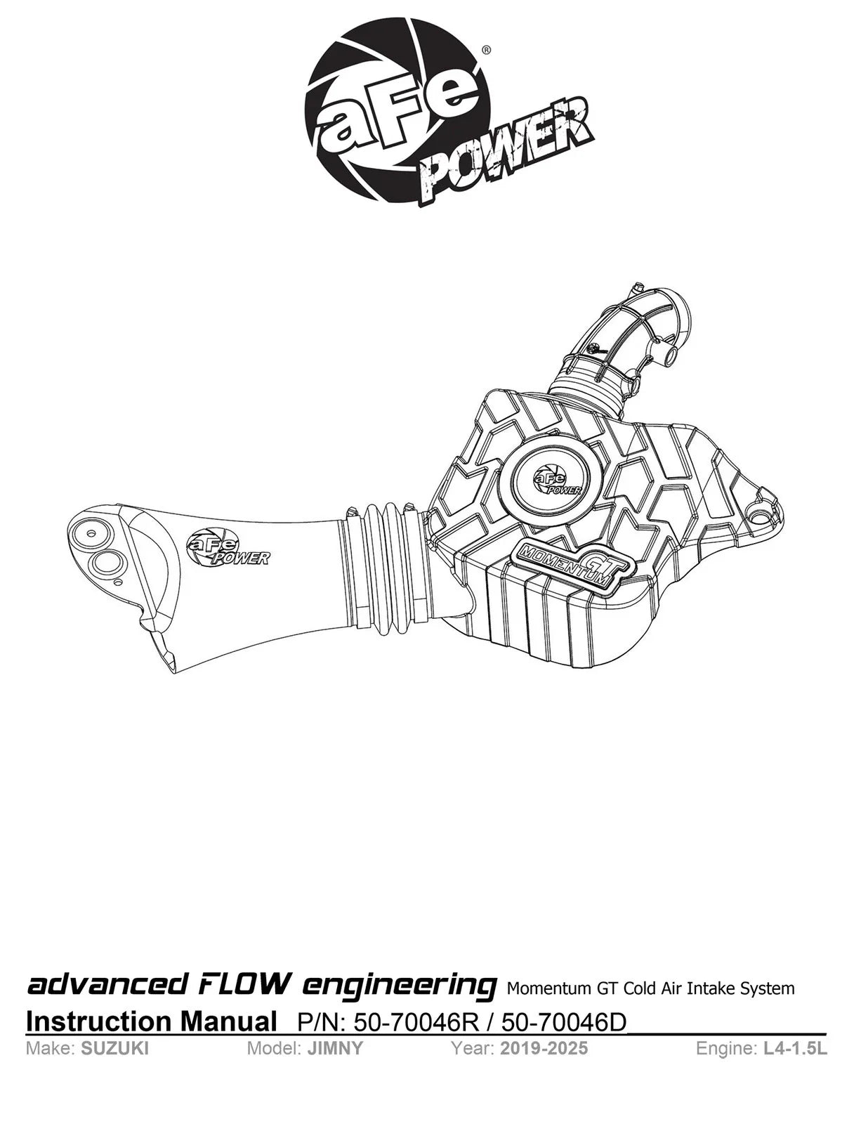 aFe 19-20 Suzuki Jimny 1.5L Momentum GT Cold Air Intake w/ Pro DRY S Media