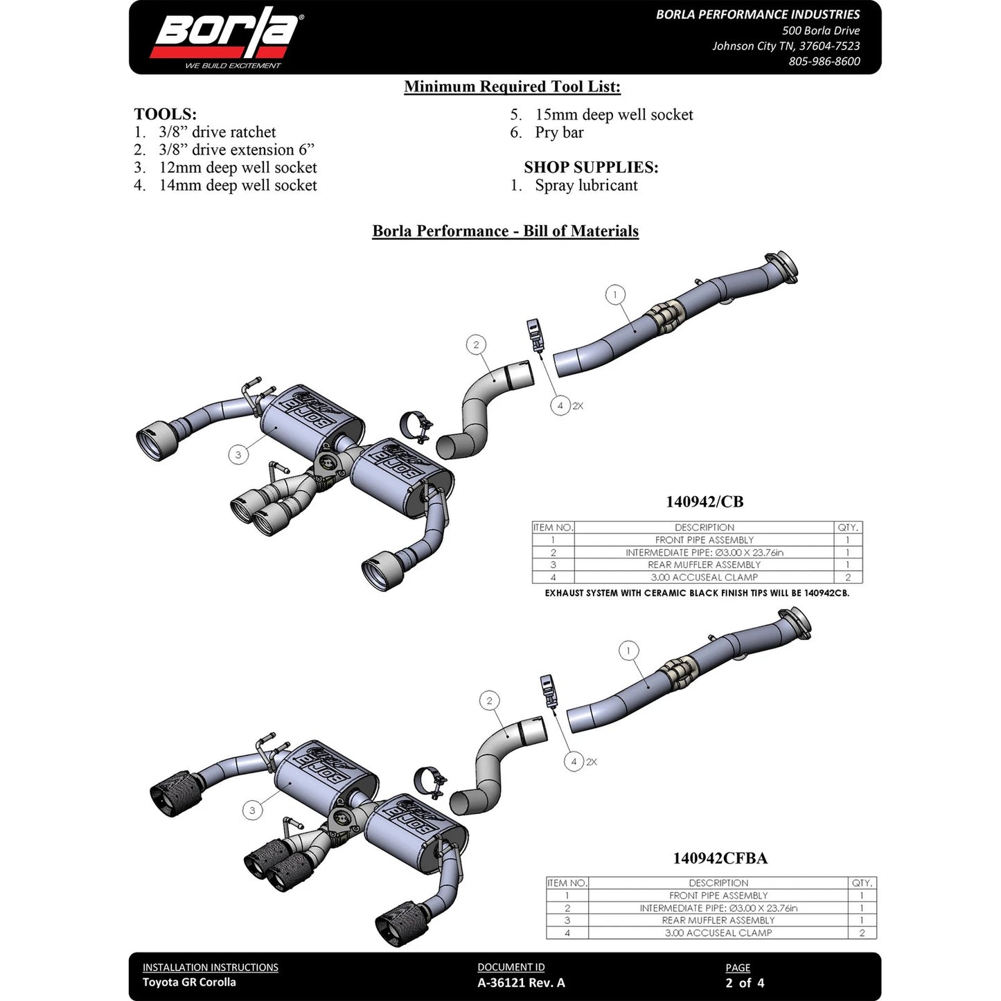 Borla 23-24 Toyota GR Corolla ATAK Cat Back System