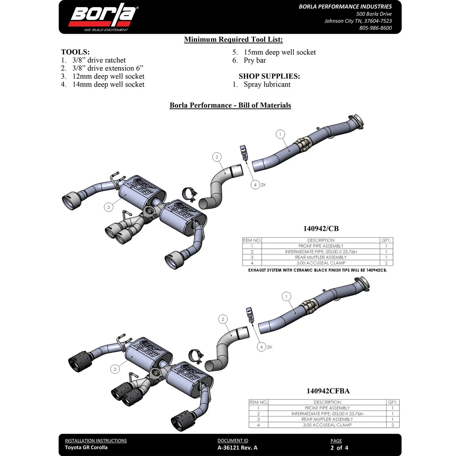Borla 23-24 Toyota GR Corolla ATAK Cat Back System