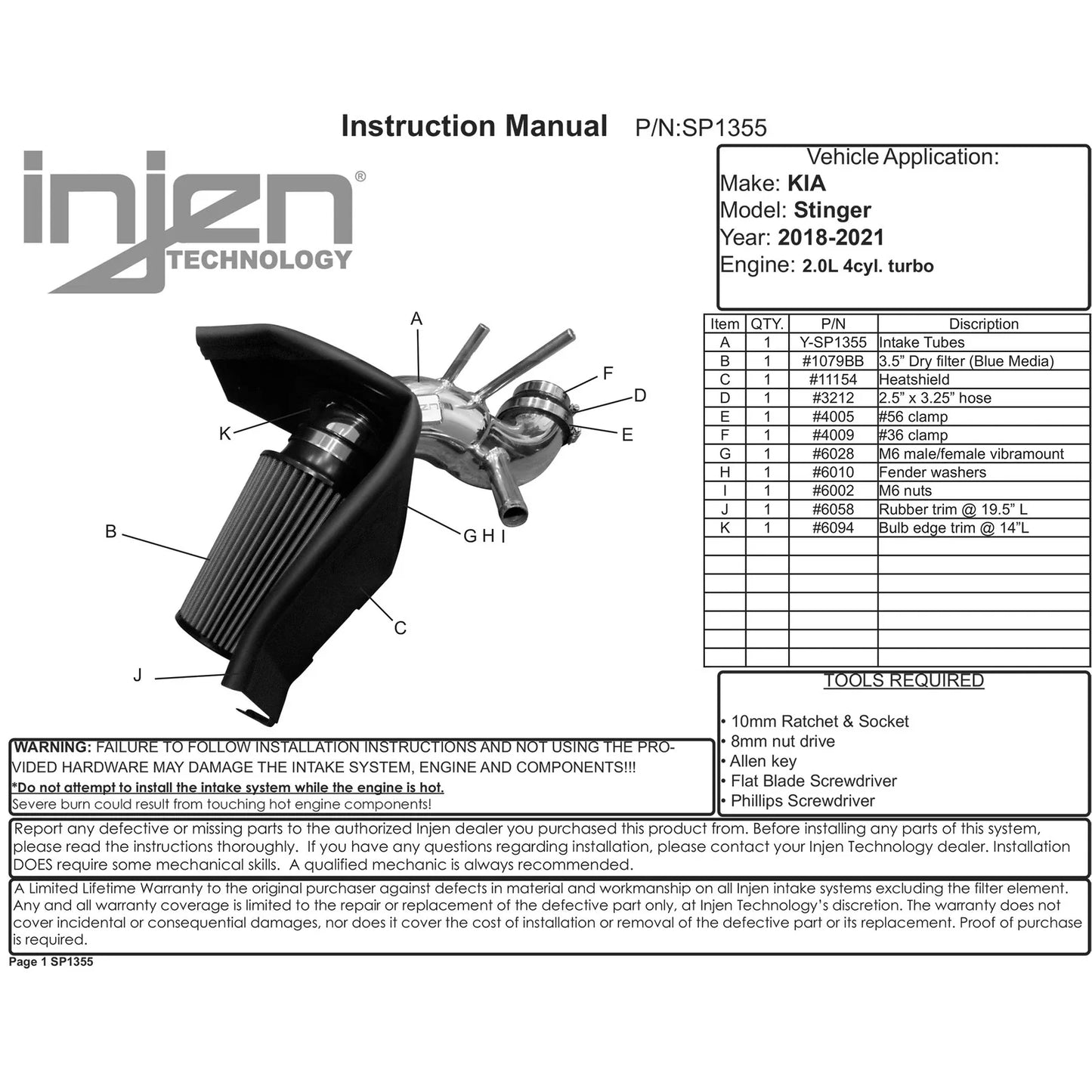 Injen 2018+ Kia Stinger 2.0L Turbo L4 Wrinkle Red Short Ram Tuned Intake System