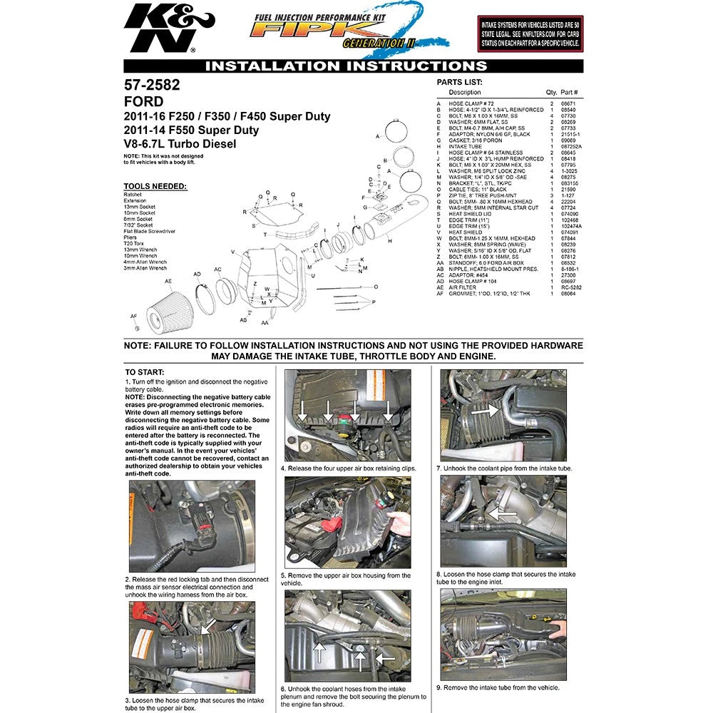 K&N 11-15 Ford Super Duty 6.7L V8 Performance Intake Kit