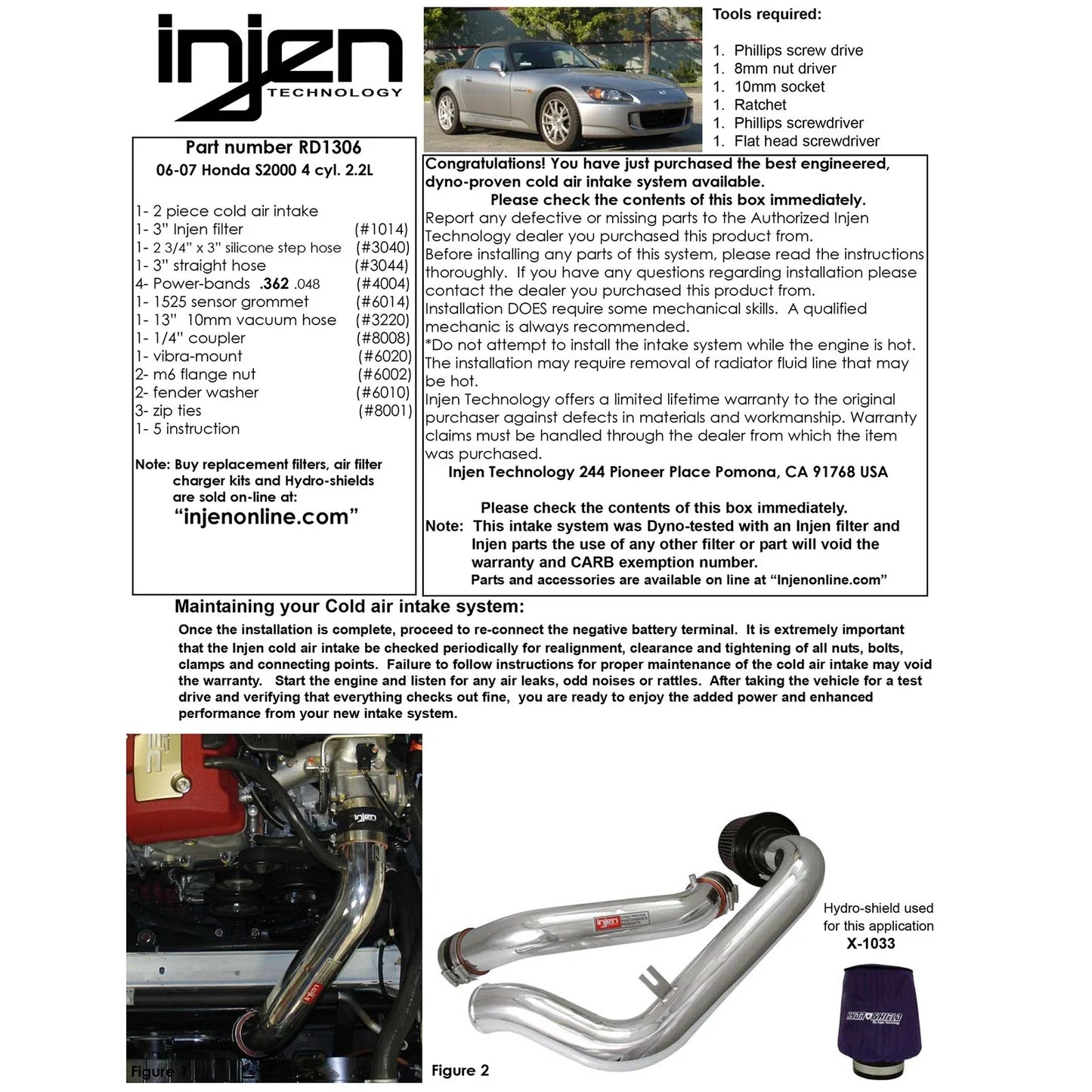 Injen 06-09 S2000 2.2L 4Cyl. Black Cold Air Intake