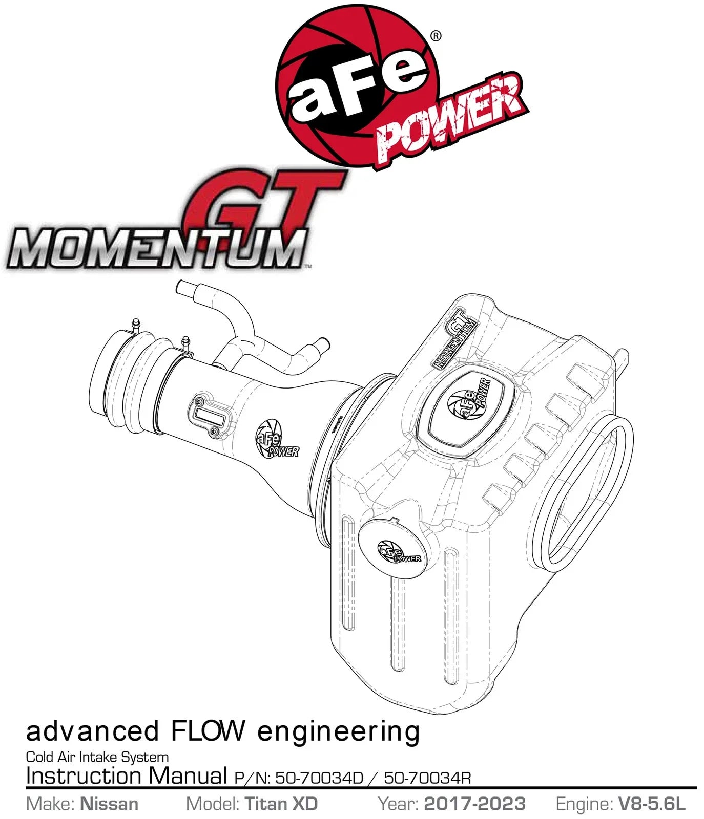 aFe Momentum HD Pro 10R Cold Air Intake System 17-19 Nissan Titan XD V8-5.6L