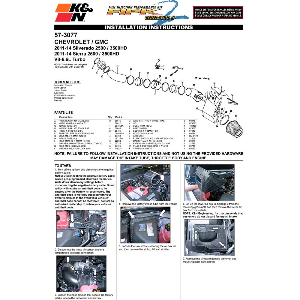 K&N FIPK Chevy/GMC 2500/3500 V8 6.6L Performance Intake Kit
