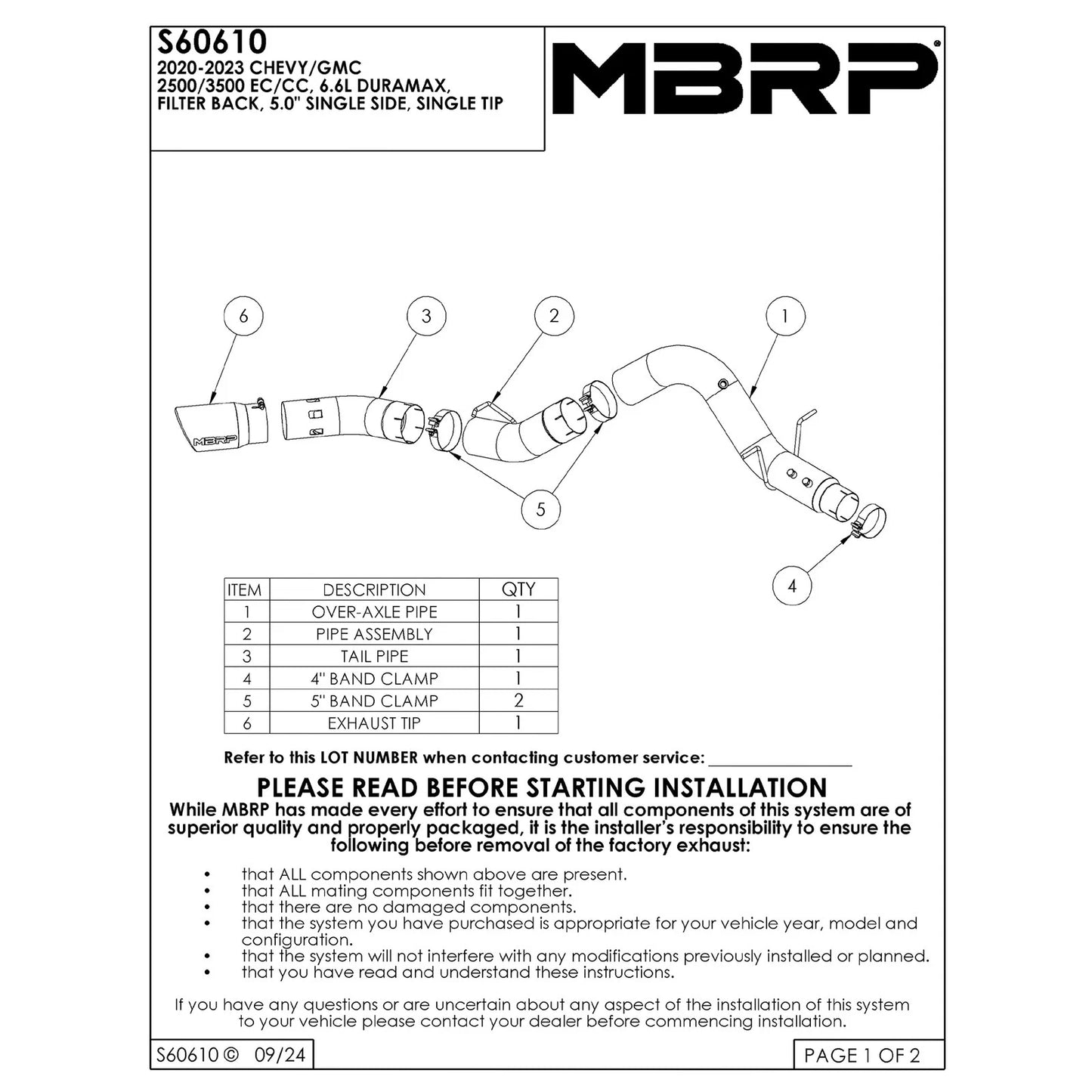 MBRP 20-23 Chevrolet Silverado 2500HD 6.6L Armor Lite AL Steel Single Side Exit 5in DPF Back Exhaust