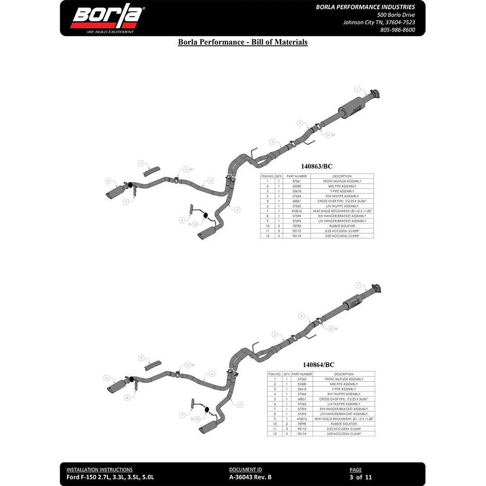 Borla F-150 2021 5.0L 2dr RC SB (122.8 WB) XL/XLT 3/2.25 SRE Cat-Back ATAK Black Chrome Tips