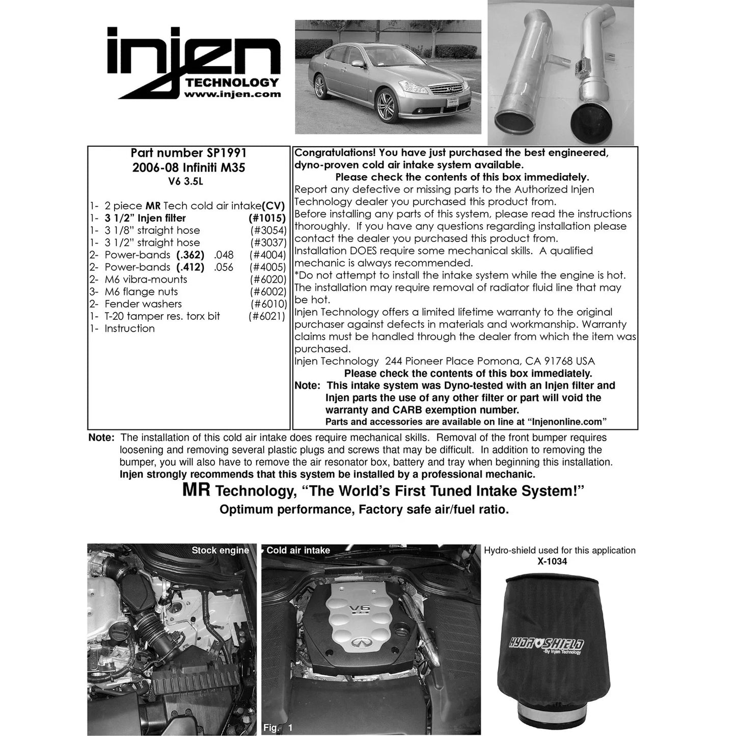 Injen 2006 M35 3.5 V6 Black Cold Air Intake