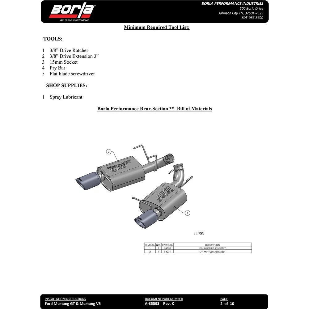 Borla 2011-2012 Ford Mustang GT 5.0L 8cyl 6spd RWD Aggressive ATAK Exhaust (rear section only)