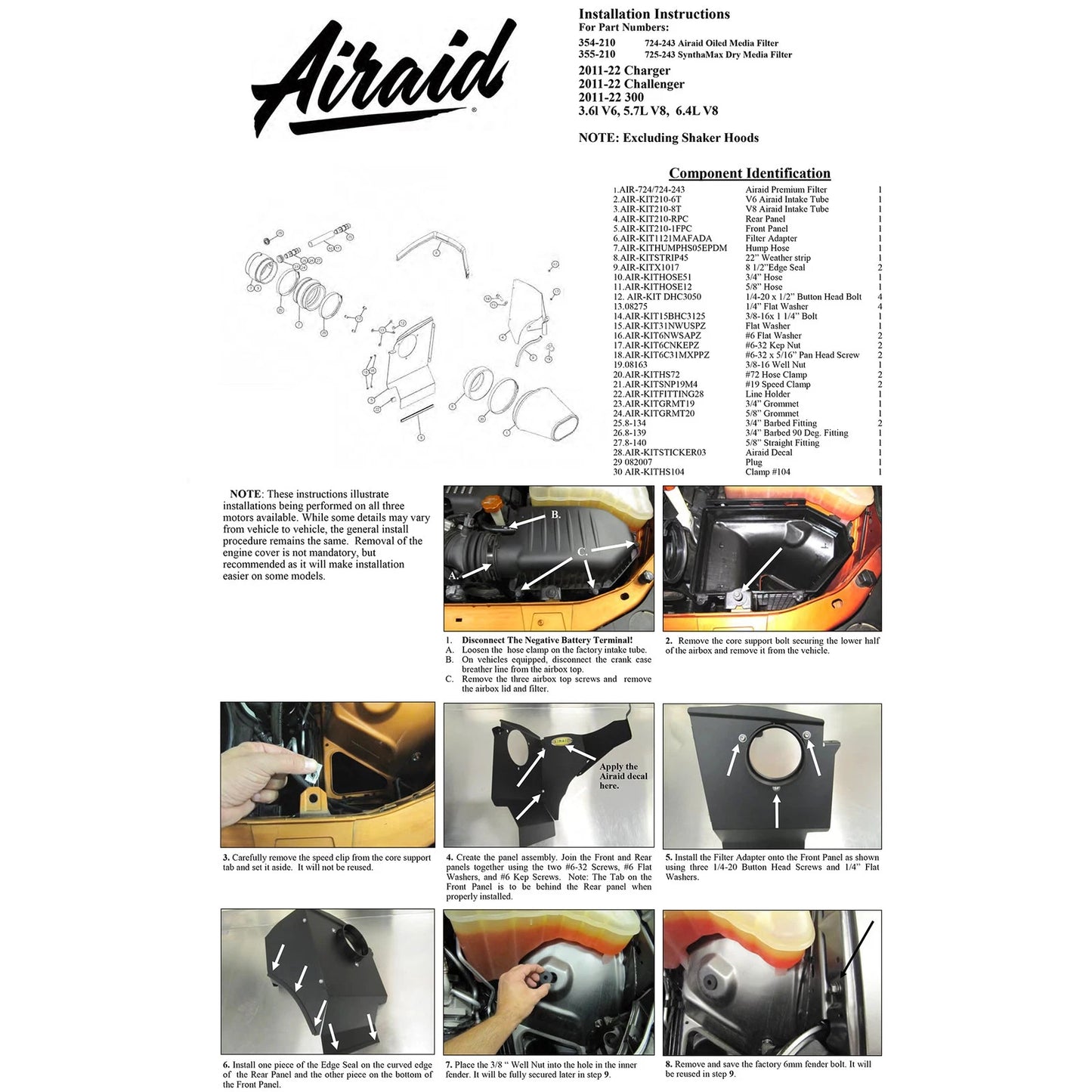 Airaid 11-23 Dodge Challenger/Charger V6/V8 Performance Air Intake System