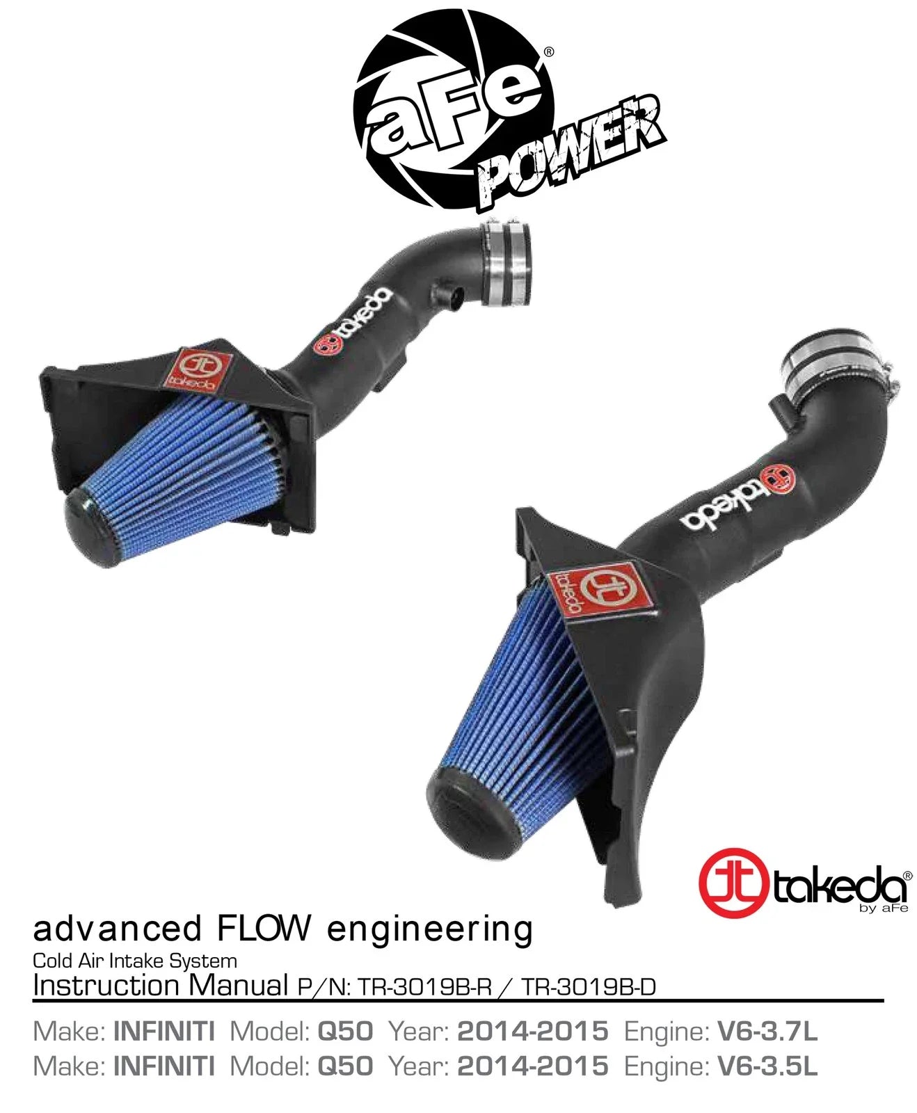 aFe Takeda Stage-2 Intake System Pro Dry S Infiniti Q50 14-15 V6-3.7L