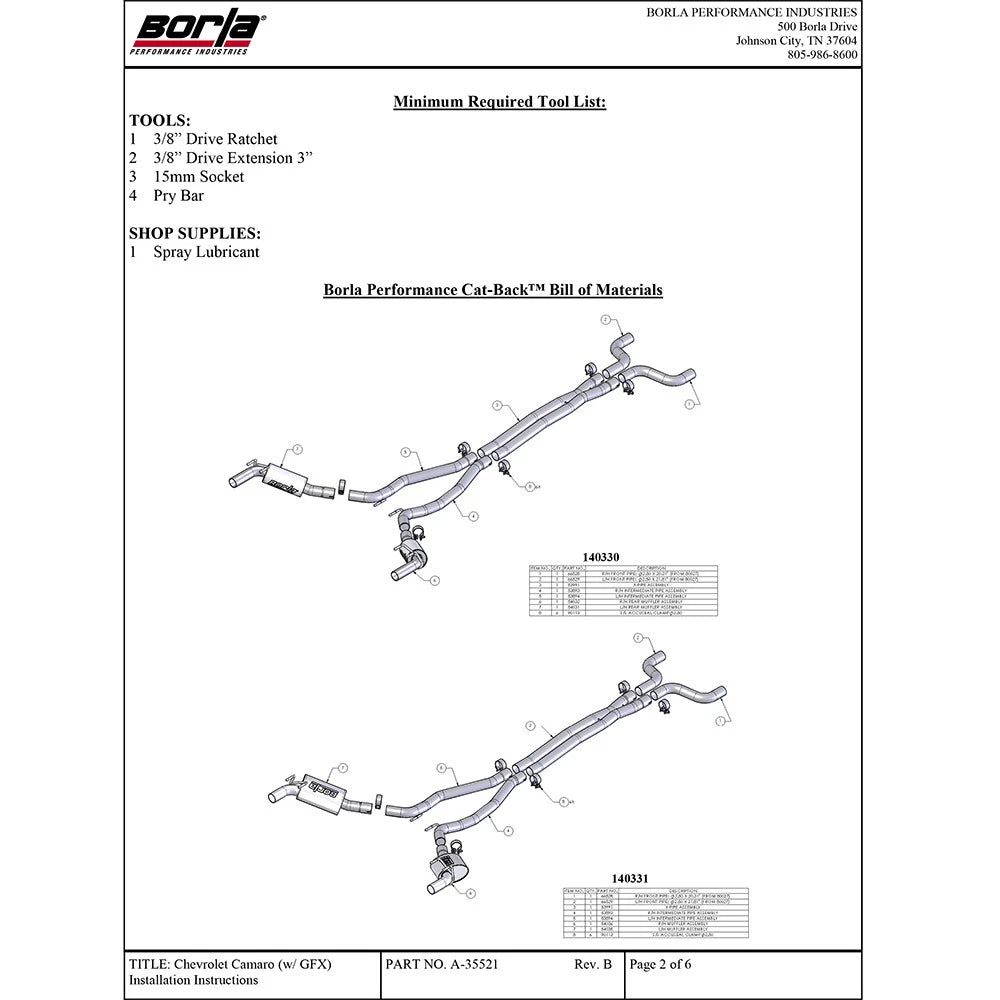 Borla 10-13 Chevy Camaro SS 6.2L V8 ATAK Catback Exhaust Incl. X Pipe works w/GFX Package
