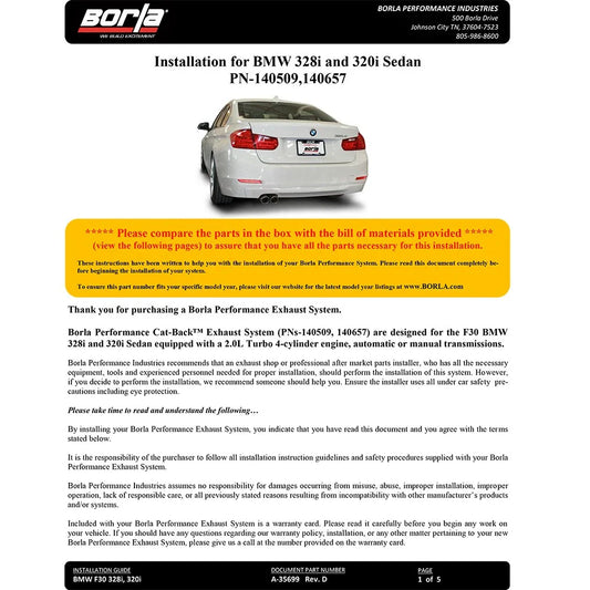 Borla 12-15 BMW 328i Sedan 2.0L AT/MT RWD Dual Left Rear Exit Catback Exhaust