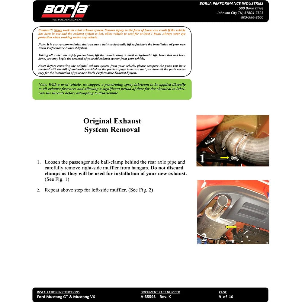 Borla 13-14 Mustang GT/Boss 302 5.0L V8 RWD Single Split Rr Exit Touring Exhaust (rear section only)