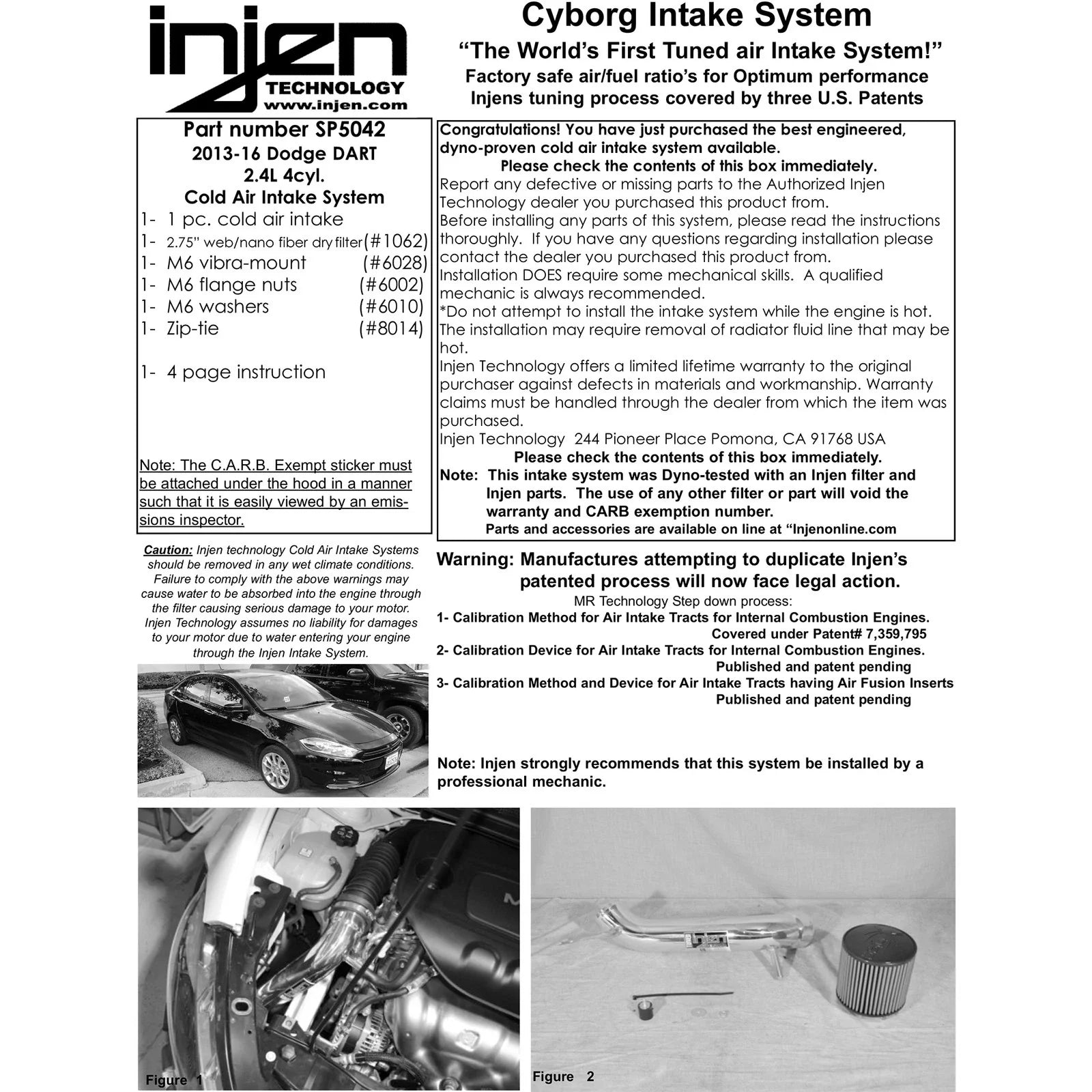 Injen 13-14 Dodge Dart 2.4L Tiger Shark 4 Cyl Black Cold Air Intake w/ MR Tech