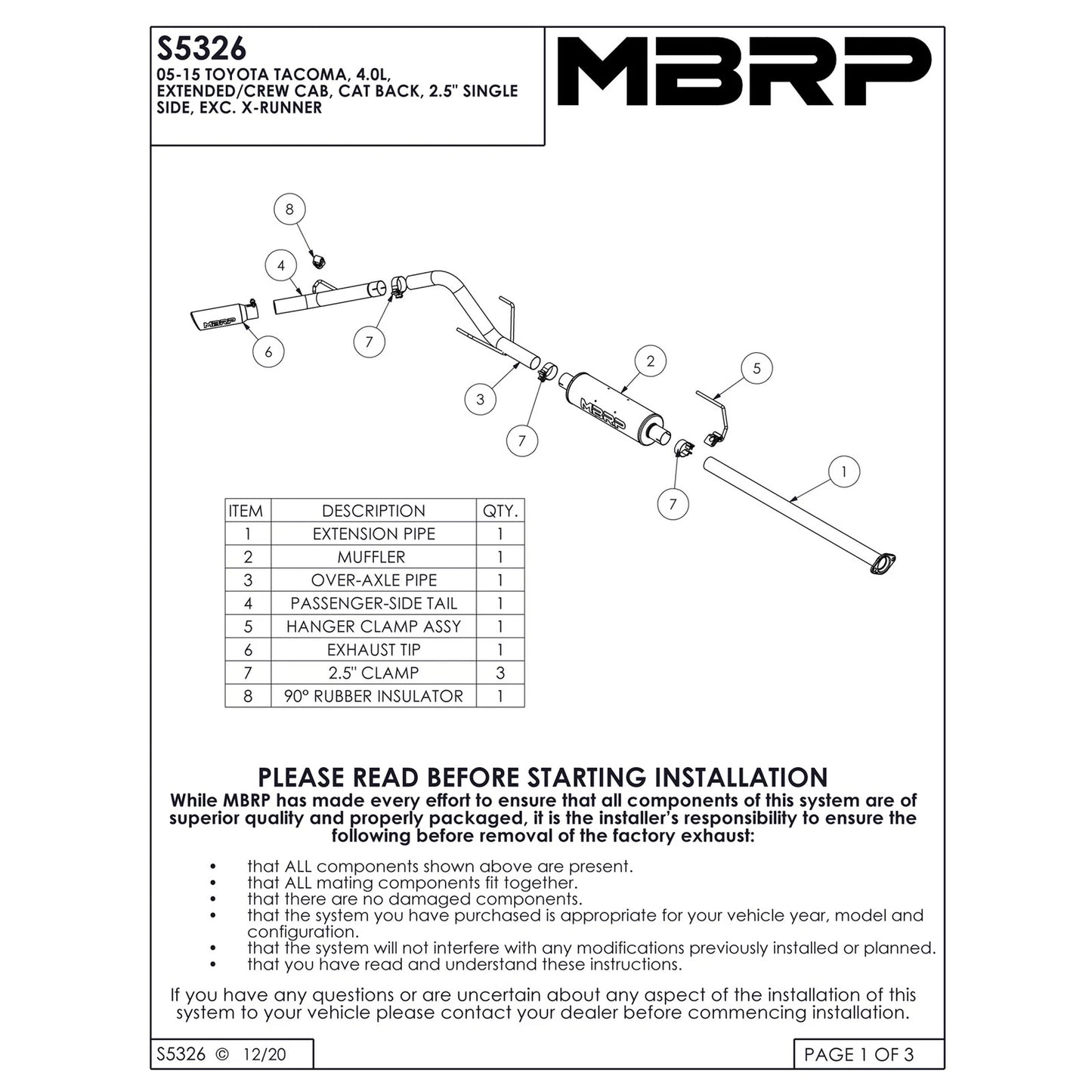 MBRP 09-14 Toyota Tacoma 4.0L EC/CC Cat-Back Single Exit AL - Black