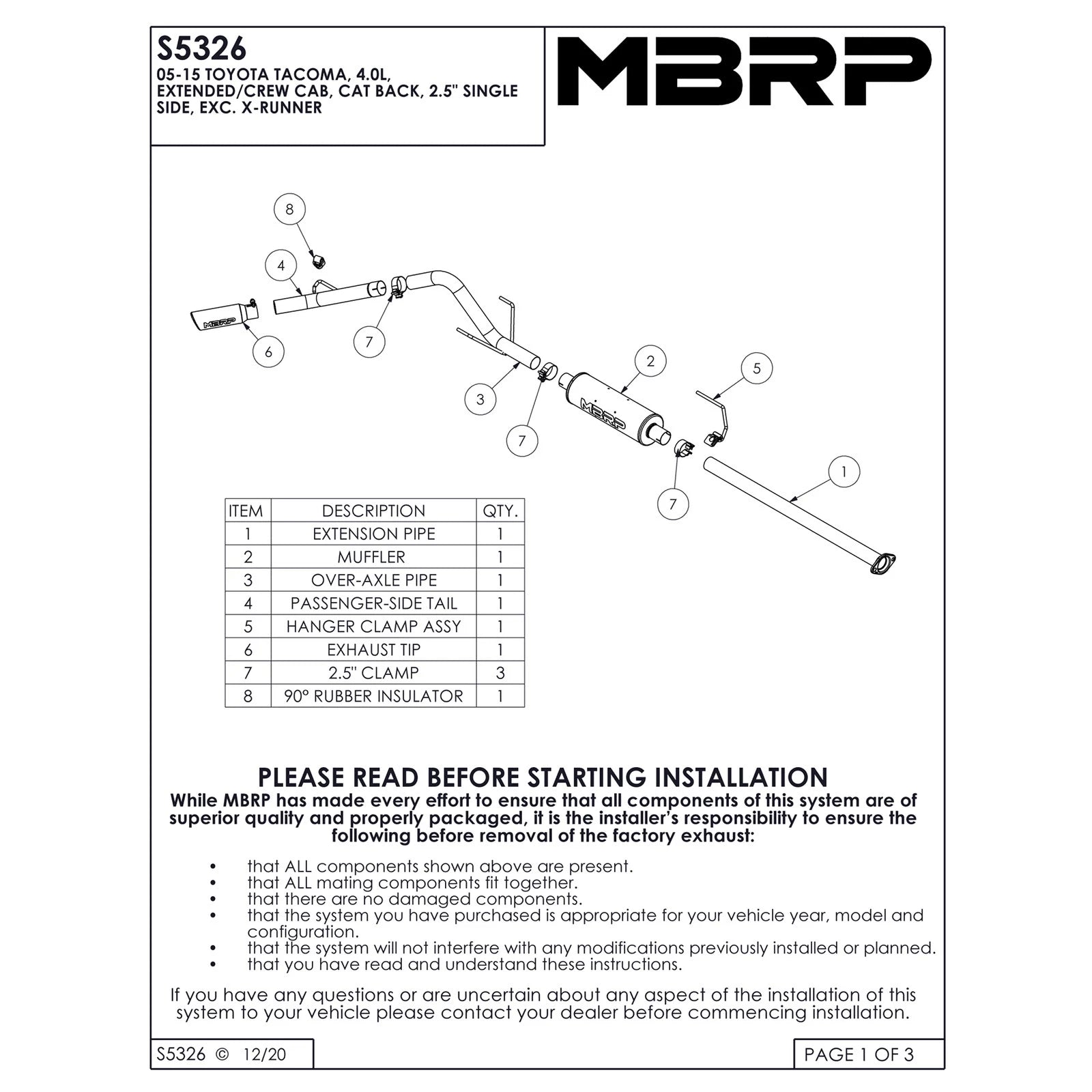 MBRP 09-14 Toyota Tacoma 4.0L EC/CC Cat-Back Single Exit AL - Black