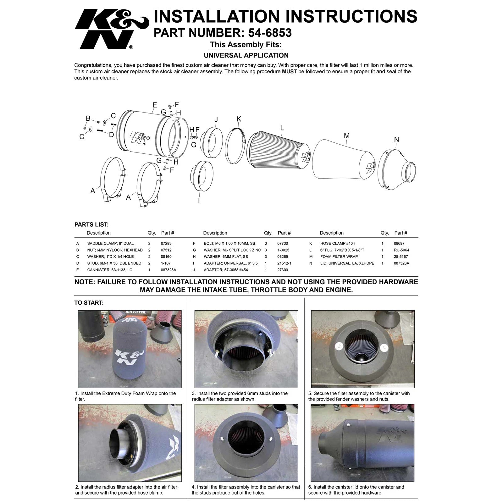 K&N Universal Off-Road Air Intake (Replaces 85-6853)