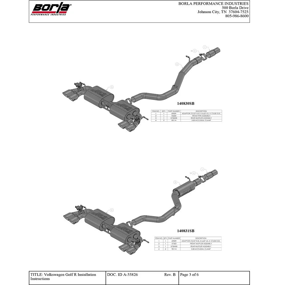 Borla 2015 Volkswagen Golf-R 2.0L Turbo S-Type CB Exhaust