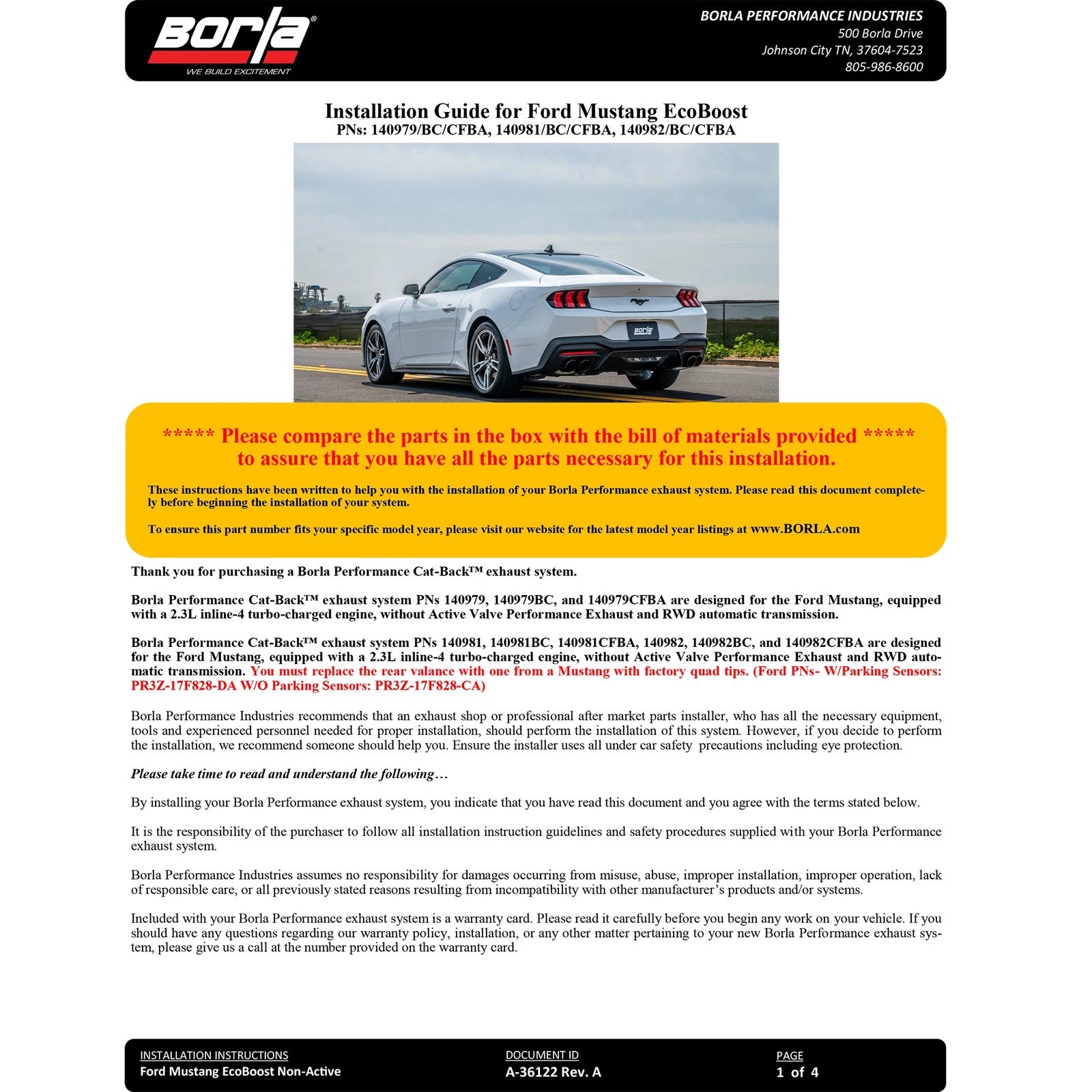 Borla 2024 Ford Mustang 2.3L Ecoboost ATAK Catback Exhaust CF BA w/ Quad Tips - Non-Active