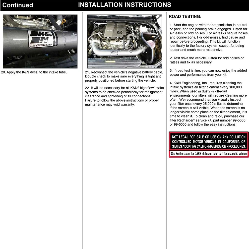 K&N 2022 Nissan Frontier V6 3.8LPerformance Air Intake System