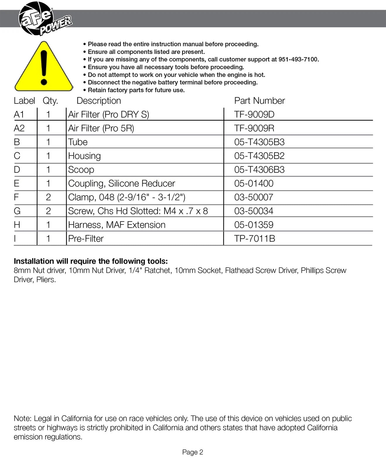 aFe Takeda Stage-2 PRO DRY S Cold Air Intake System 15-18 Subaru WRX H4 2.0L (t)