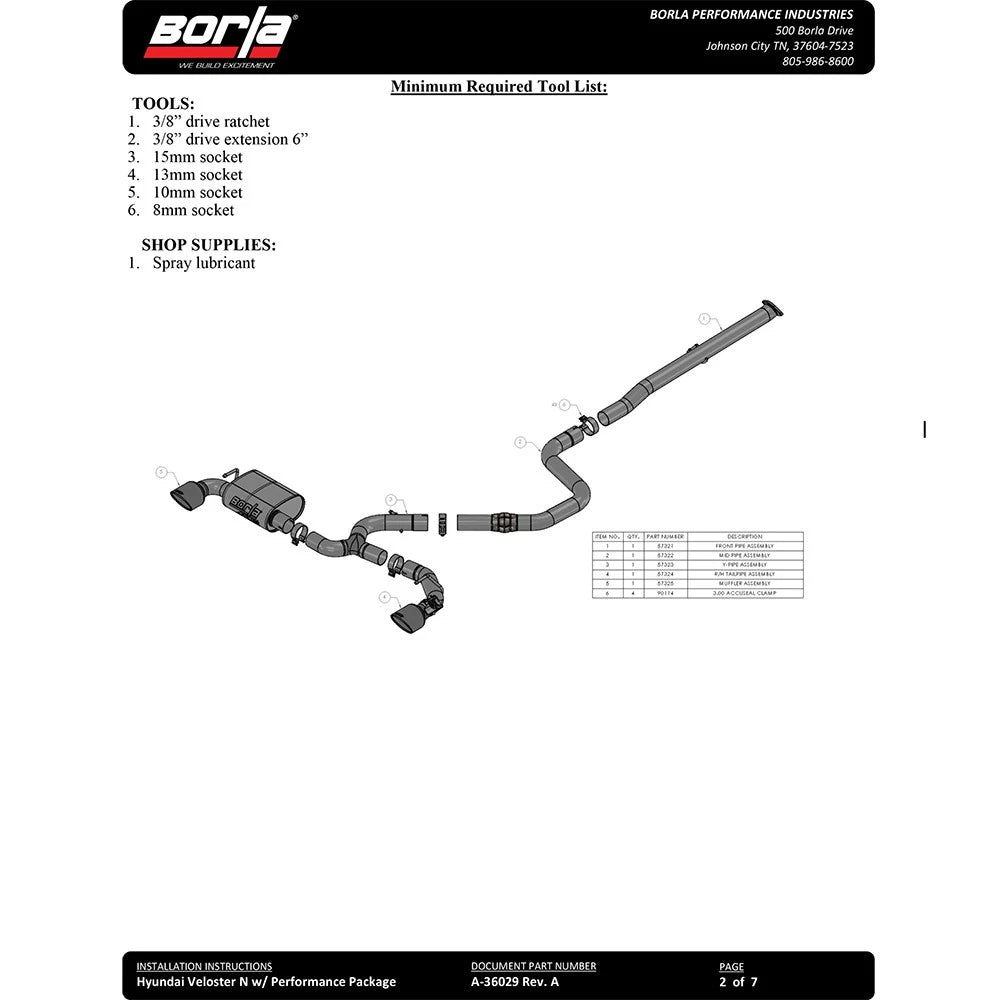 Borla 19-20 Hyundai Veloster N 2.0L I4 MT FWD 2DR 3in ATAK CatBack Exhaust w/ Black Chrome Tips