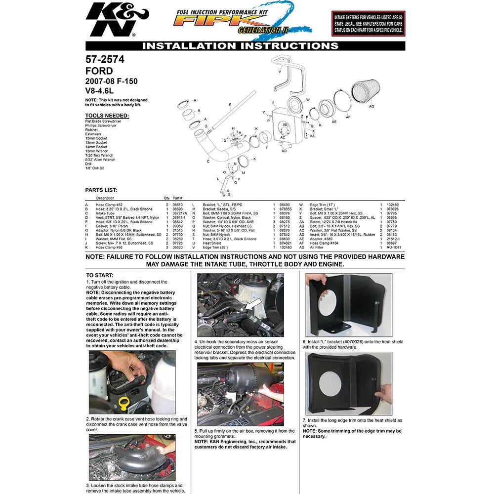 K&N 07 Ford F-150 V8-4.6L Performance Intake Kit