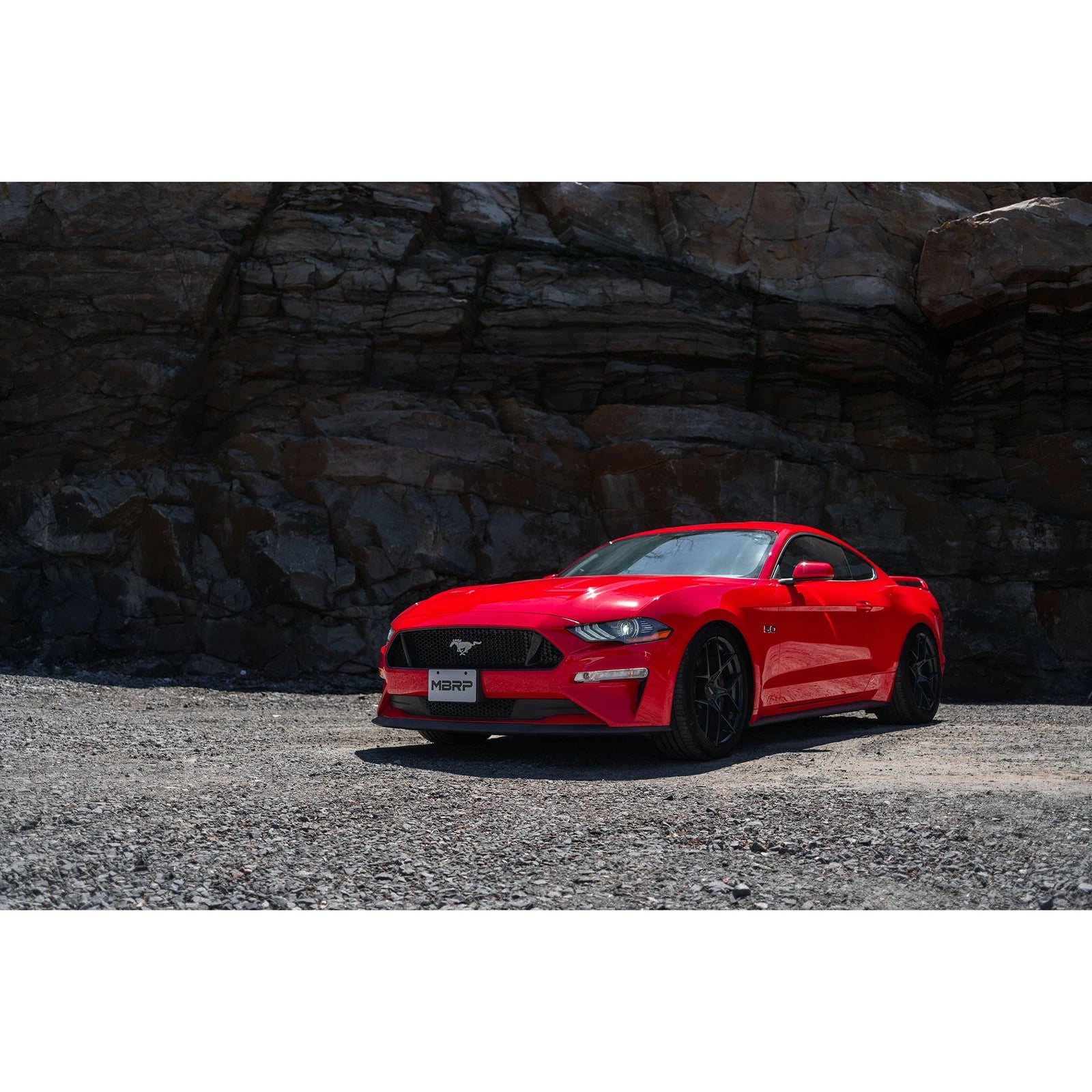 MBRP 18-19 Ford Mustang GT 5.0 3in Dual Split Rear Cat Back w/ Quad 4in Dual Wall Tips- Black Coated