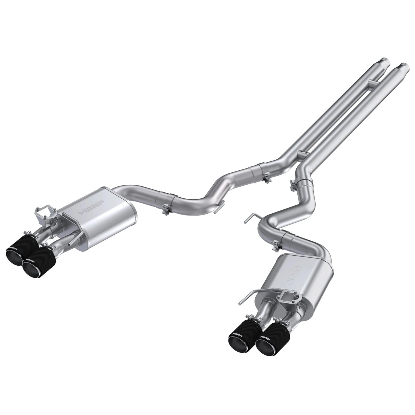 MBRP 18-20 Ford Mustang GT 5.0 w/ Quad Tip Active Exhaust Cat Back Split Rear T304 w/ Carb Fib Tips