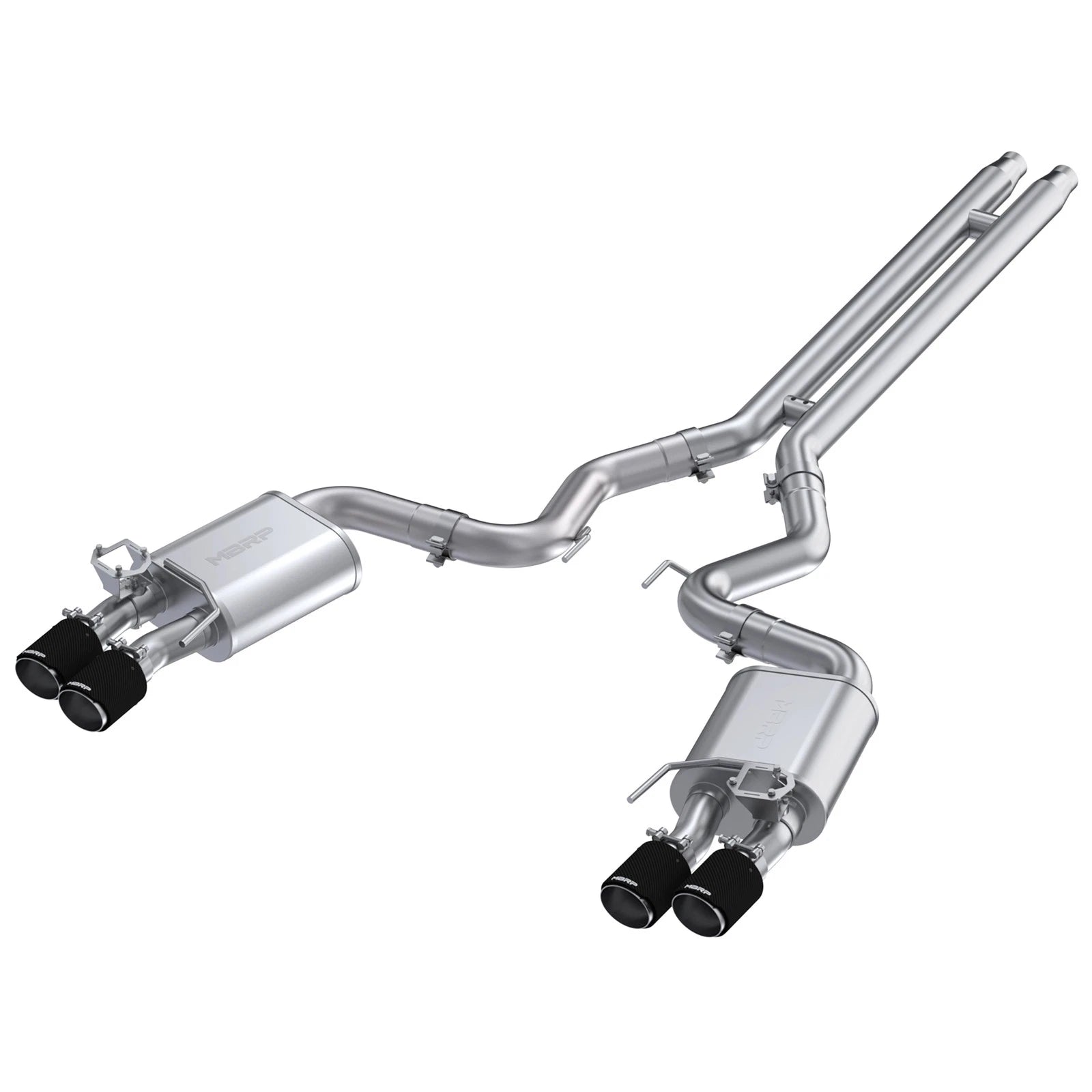 MBRP 18-20 Ford Mustang GT 5.0 w/ Quad Tip Active Exhaust Cat Back Split Rear T304 w/ Carb Fib Tips