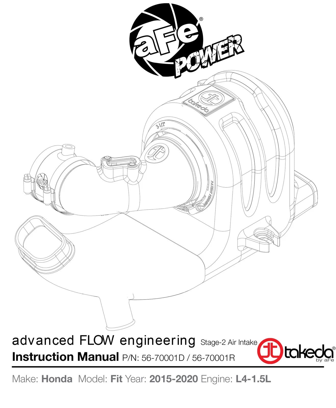 aFe Takeda Momentum Pro DRY S Cold Air Intake System 15-18 Honda Fit I4-1.5L