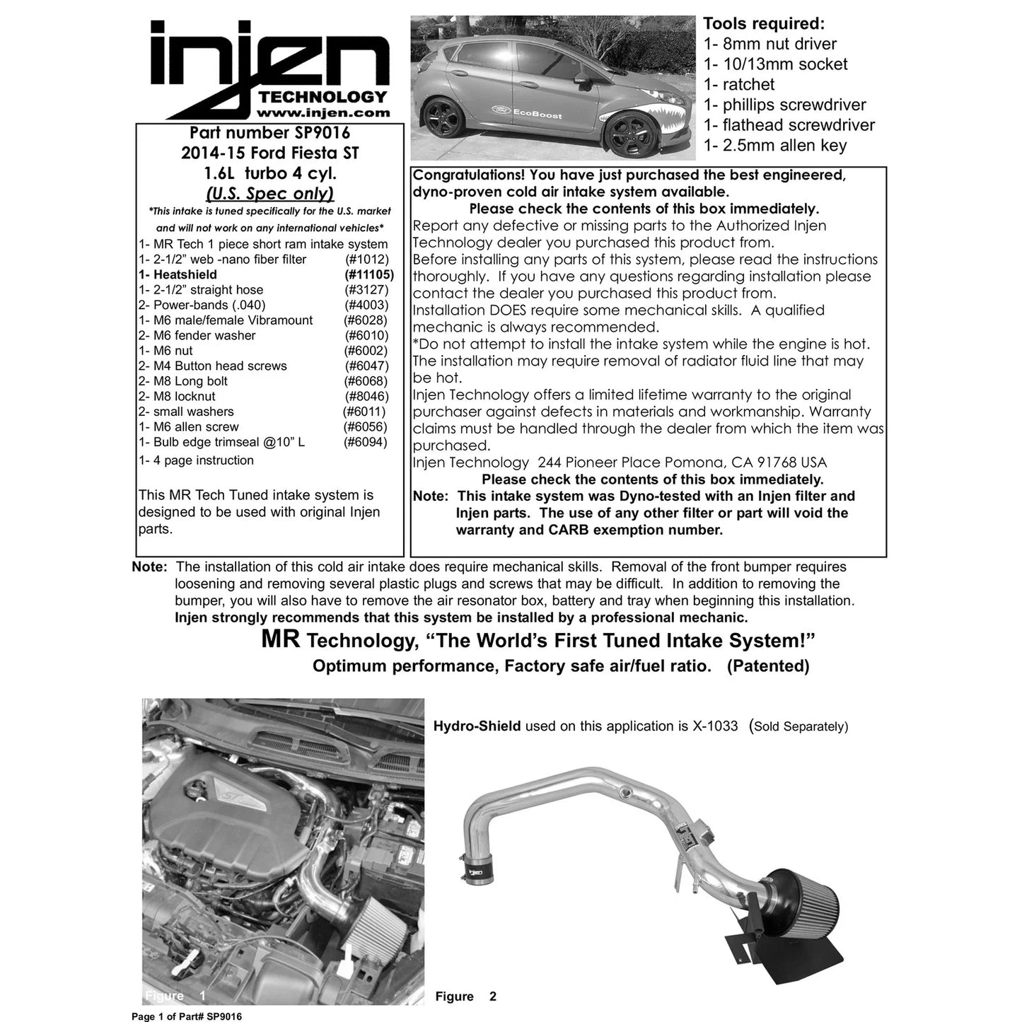 Injen 14 Ford Fiesta ST 1.6L Turbo 4Cyl Polished Short Ram Intake w/MR Tech